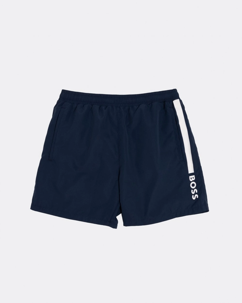 Hugo Boss Dolphin NOS Mens Quick-Drying Swim Shorts with Stripe and Logo - Blue - Size Large